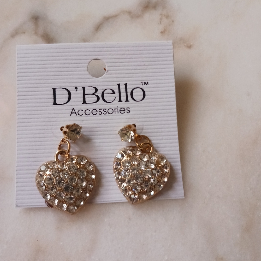 D'Bello Cubic Zirconia Studded Heart Drop Earrings, NWT